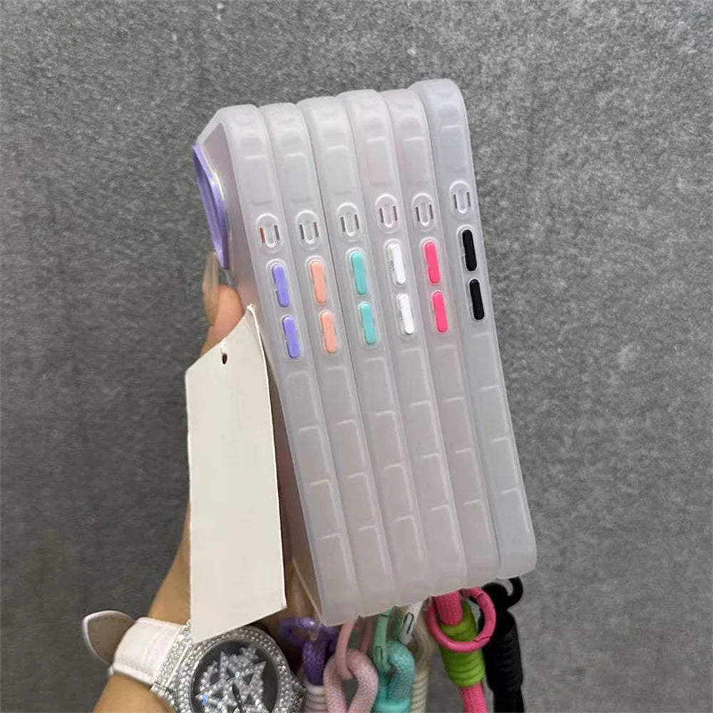 Glitter Laser Matte Wrist Strap Case For iPhone 16 15 14 13 12 11 Pro Max 8 7 Plus XR XS X SE Colorful Lanyard Shockproof Cover