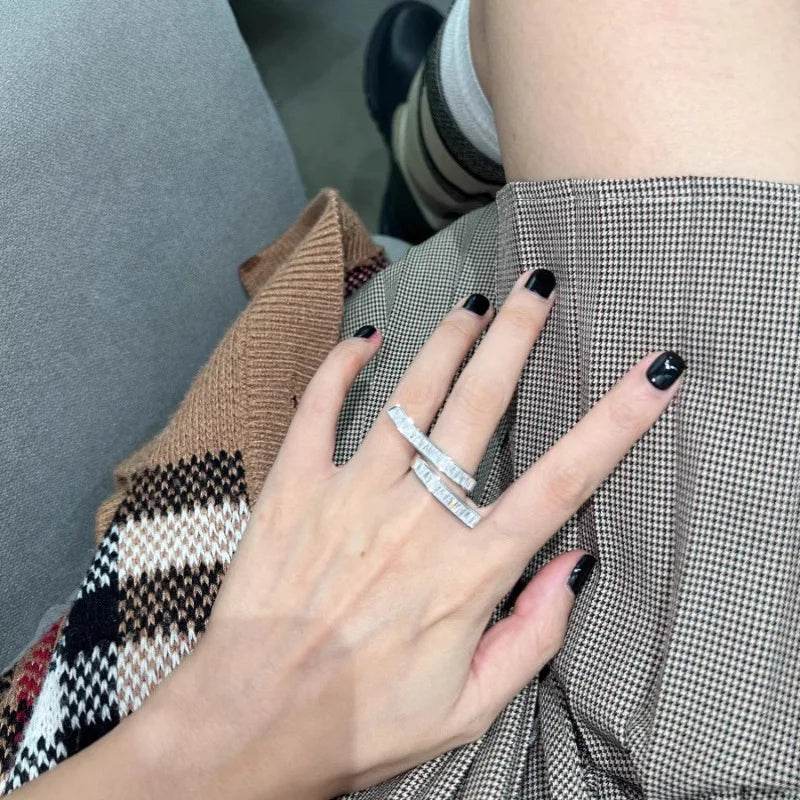 PANJBJ 925 Sterling Silver Irregular Zircon Rings For Women Splicing Versatile Originality Open Jewelry Gift Dropshipping - Touchy Style