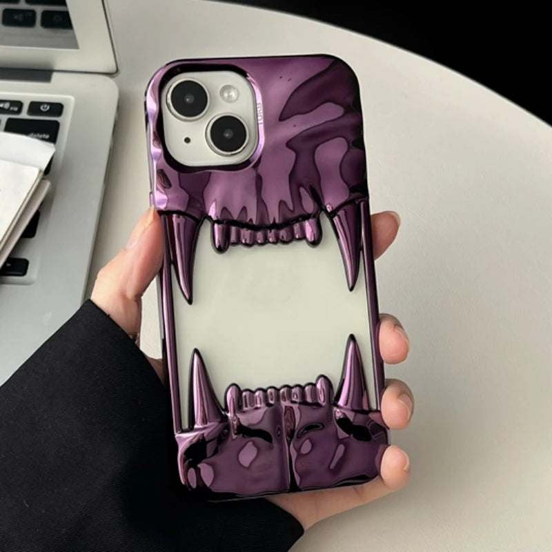 Luxury Electroplated 3D Pleated Canine Tooth Case for iphone 16 Pro Max 11 12 13 14 15 Pro Max Plus Soft Bumper Shockproof Cover