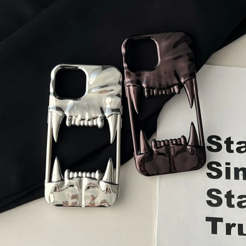 Luxury Electroplated 3D Pleated Canine Tooth Case for iphone 16 Pro Max 11 12 13 14 15 Pro Max Plus Soft Bumper Shockproof Cover