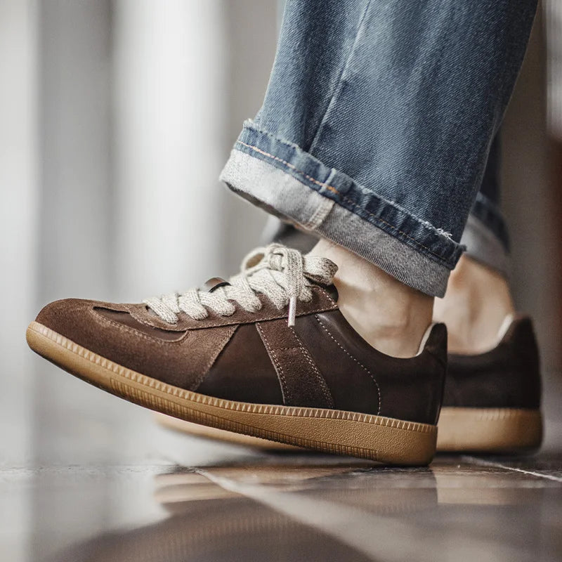 Maden New Classic Brown Spliced German Trainer Shoes Flat Low-top Sneakers for Men&