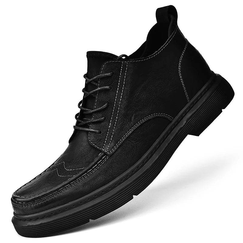 Classic autumn winter casual leather men boots Brogue lace up anti slip soles daily outdoor walking shoes for man - Touchy Style