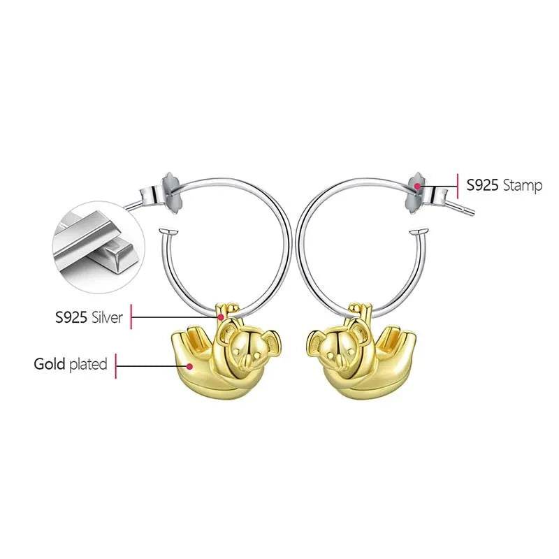 Lotus Fun 18K Gold Cute Koala Round Hoop Earrings for Women Gift Real 925 Sterling Silver Original Luxury Quality Fine Jewelry - Touchy Style