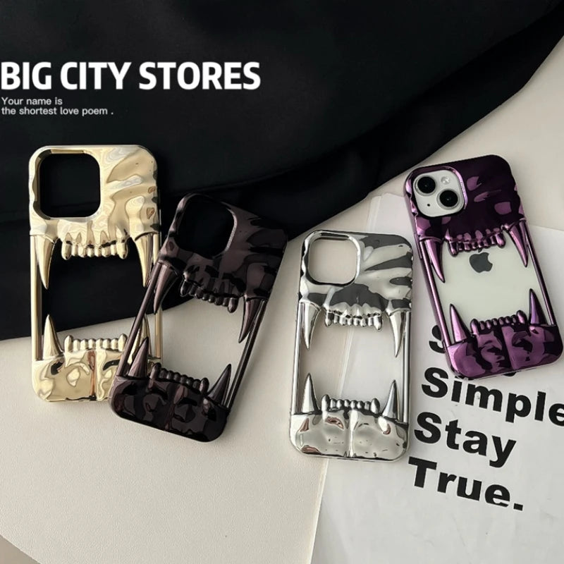 Luxury Electroplated 3D Pleated Canine Tooth Case for iphone 16 Pro Max 11 12 13 14 15 Pro Max Plus Soft Bumper Shockproof Cover