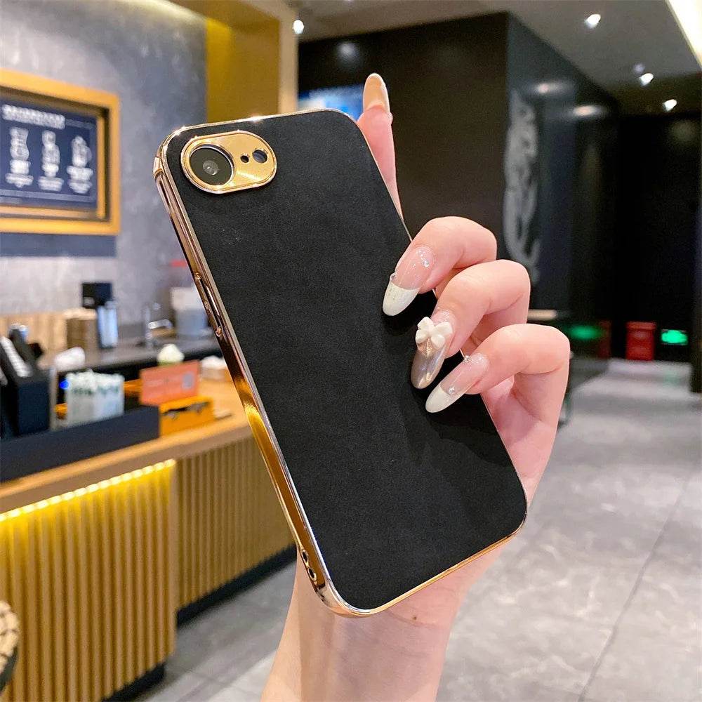 16e Luxury Leather Texture Phone Case For iPhone 16e SE4 16E 2025 Plating Shockproof Frame All Inclusive Metal Lens Back Cover - Touchy Style