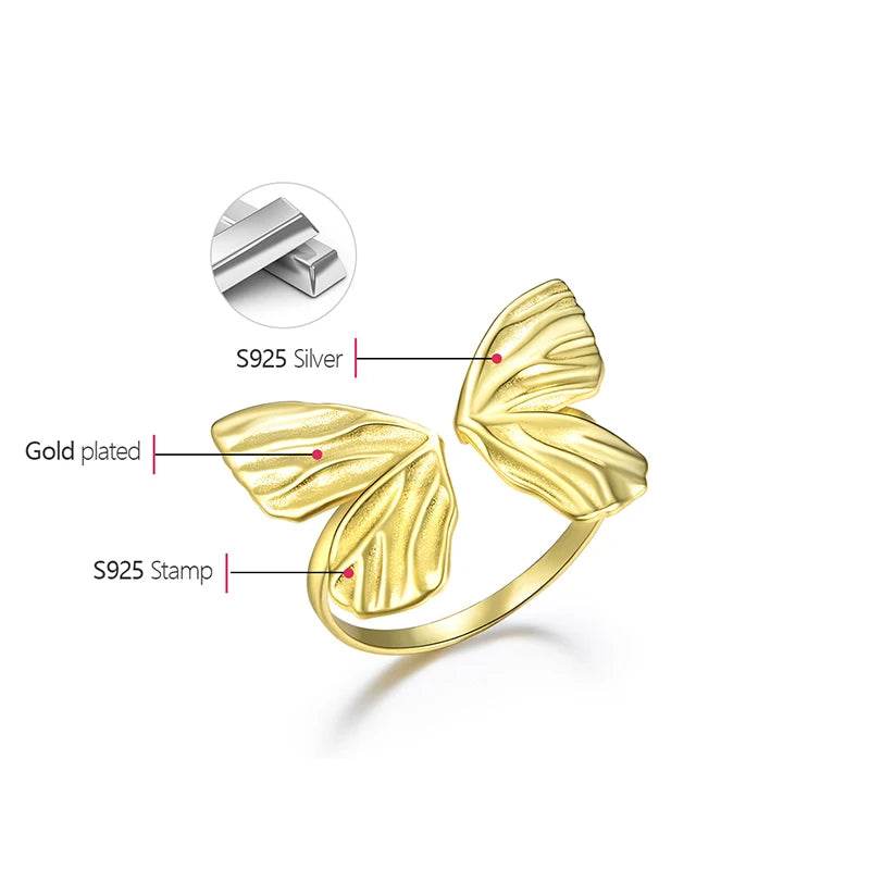 Lotus Fun 18K Gold Adjustable Vintage Butterfly Dating Rings for Women Gift Real 925 Sterling Silver Luxury Quality Fine Jewelry - Touchy Style