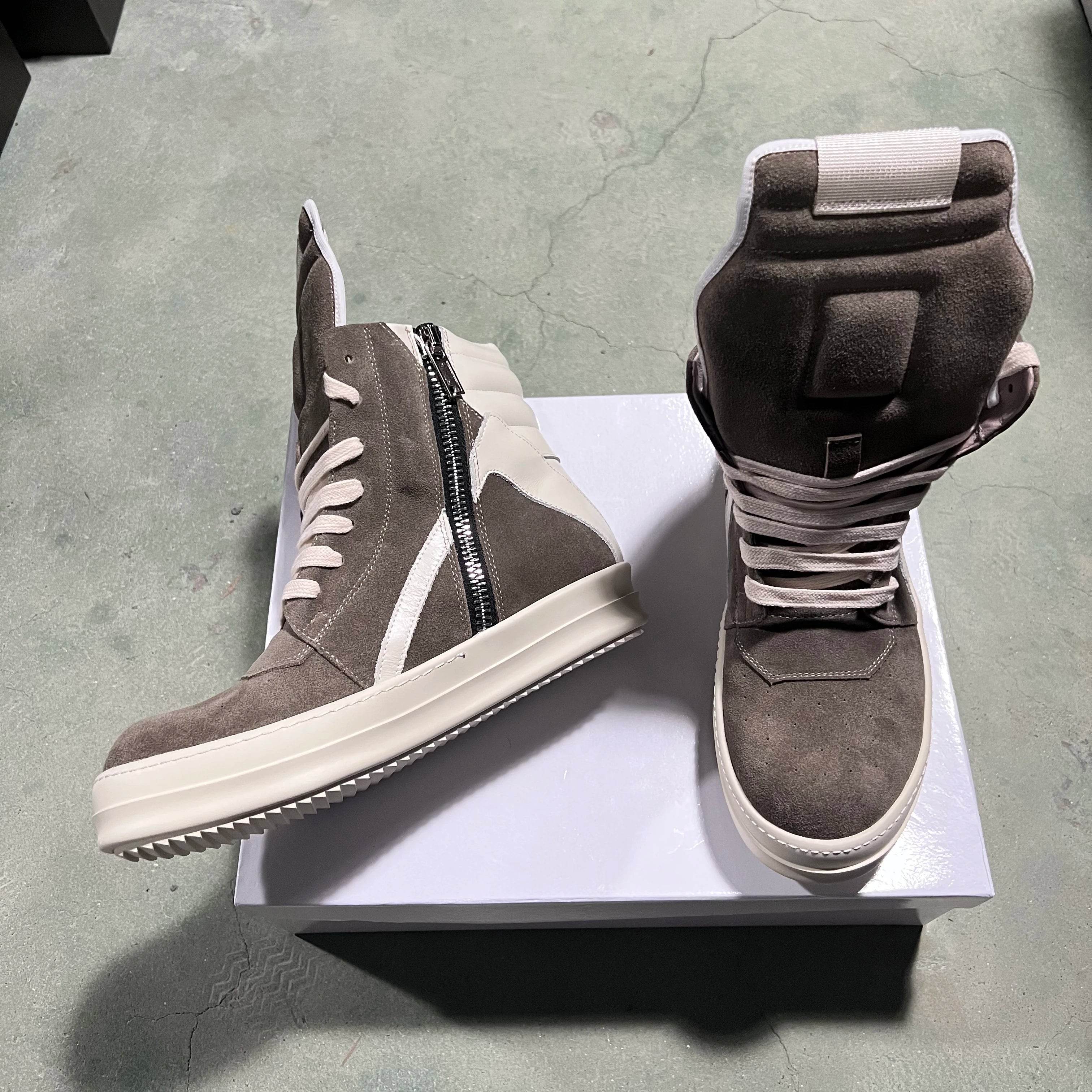Brand Casual Men Shoe High Top Roman Women Sneaker Quality Brown Geobasket Cow Suede Zip Luxury Thick-sole Flat Ankle Boot - Touchy Style