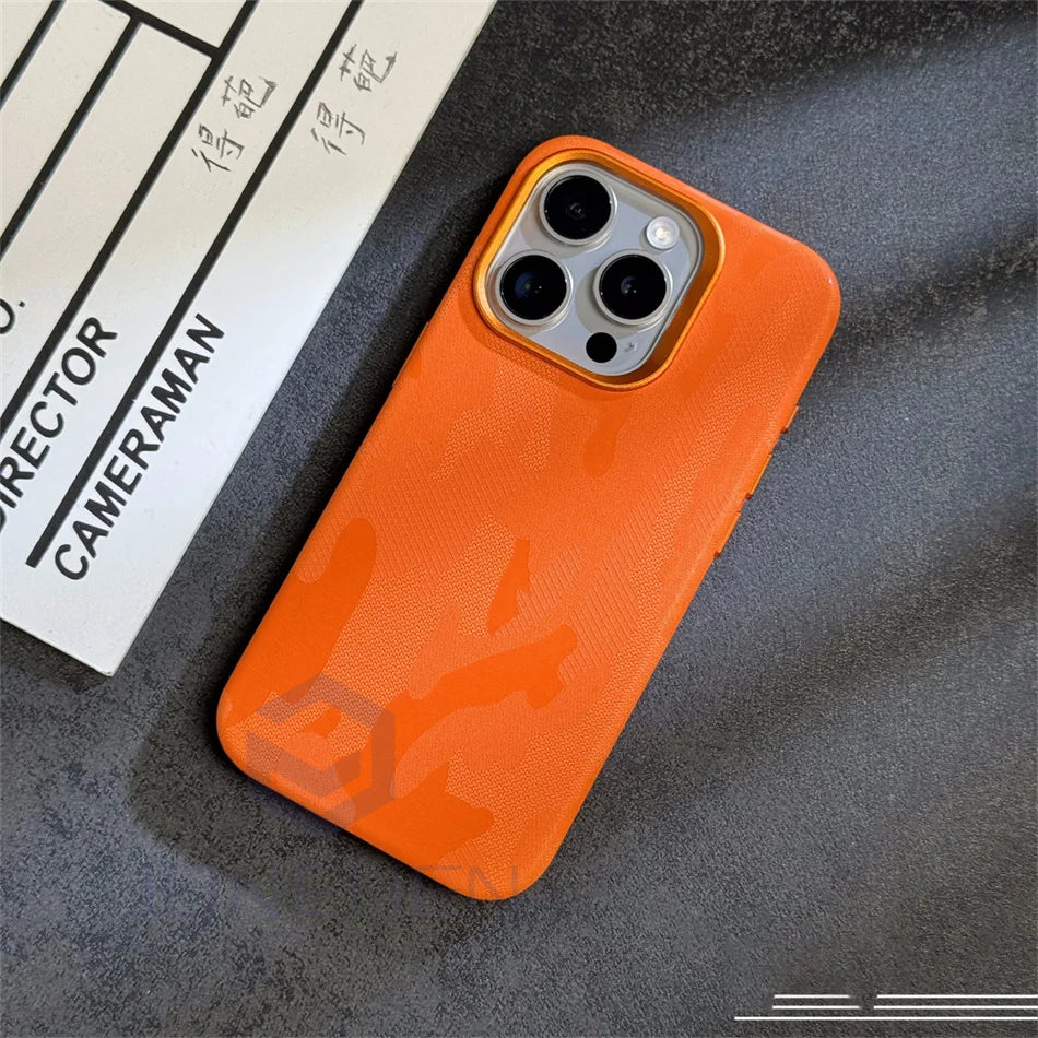 Luxury Wireless Charge Camouflage For iPhone 15 16 14 13 12 Pro Max 16pro Case Magnetic For MagSafe Shockproof Armor Back Cover