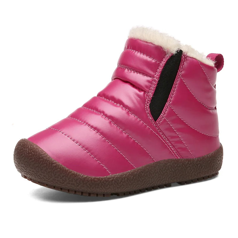 New Winter Children Shoes Leather Waterproof Warm Boots For Brand Girls Boys Plush Boots Fashion Sneakers Baby Snow Boot