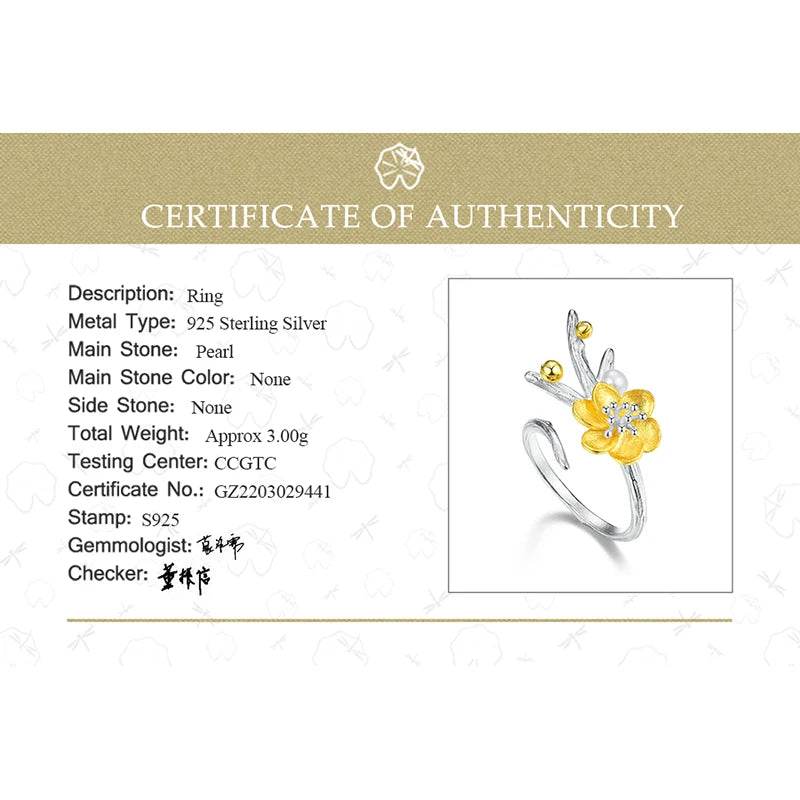 Lotus Fun Natural Pearl Adjustable Vintage Winter Blossom and Snow Flower Rings for Women Gift 925 Sterling Silver Fine Jewelry - Touchy Style