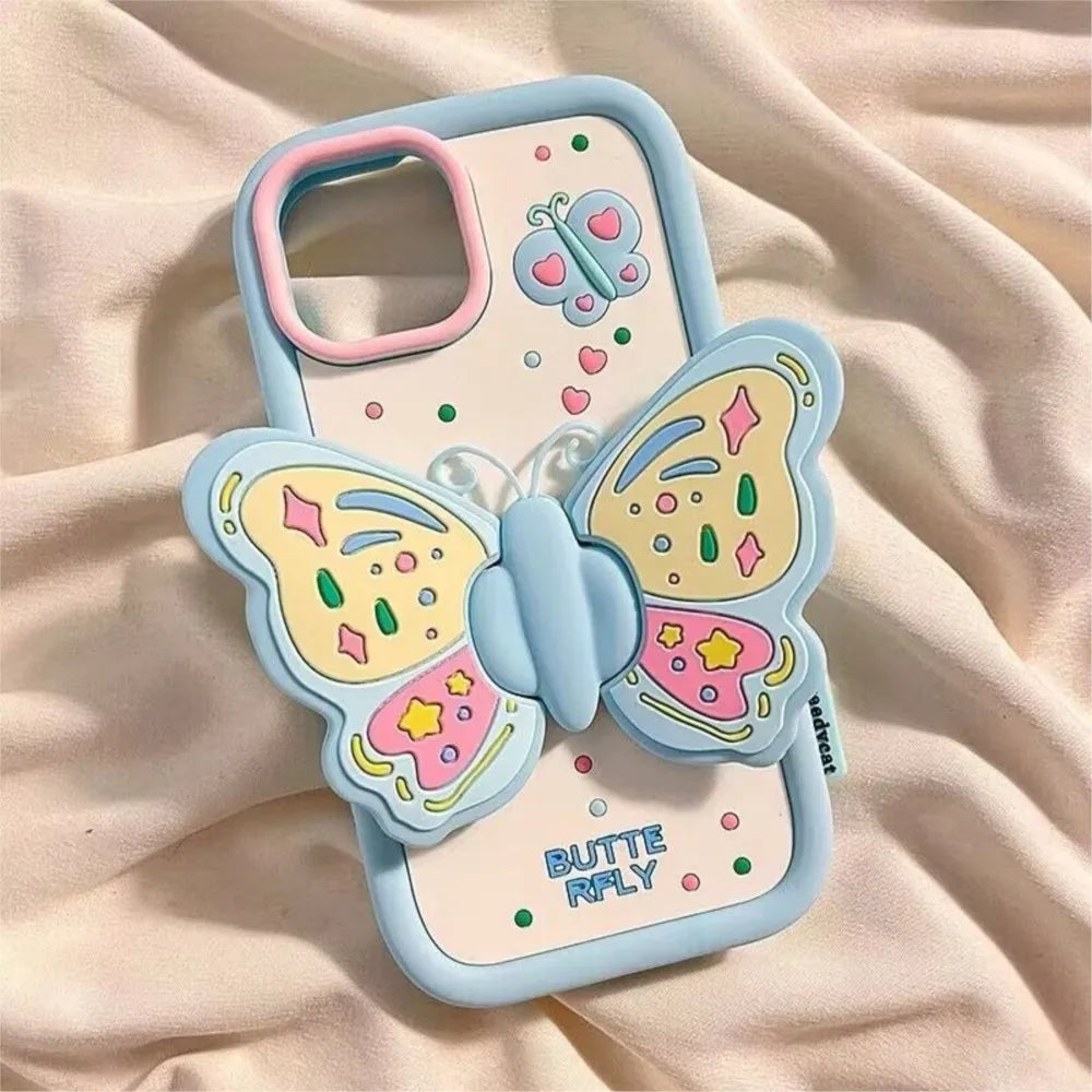 Cute Phone Cases for iPhone 15/14/13/12/11 - 3D Butterfly Holder - TSP324
