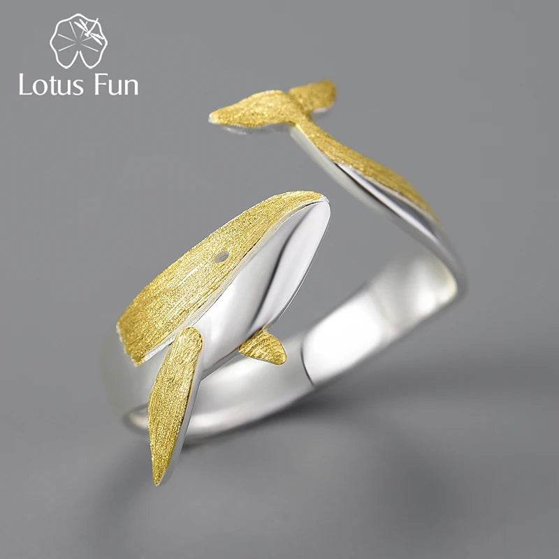Lotus Fun 18K Gold Personality Whale Dating Adjustable Rings for Women Original 925 Sterling Silver Luxury Quality Fine Jewelry - Touchy Style