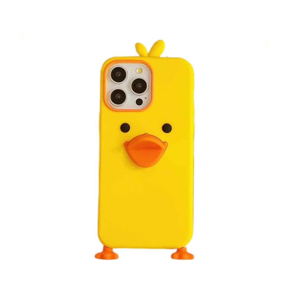 حافظات هواتف لطيفة لأجهزة iPhone 16، 15، 14، 13، 12Mini، 11 Pro Max، 11 Plus، X، XR، XS - سيليكون ناعم ثلاثي الأبعاد بتصميم بطة صفراء صغيرة - IC8021
