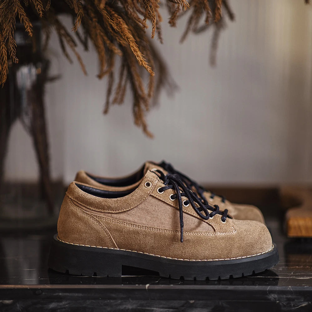 Maden Vintage Cow Suede Shoes Lace-up Thick-soled Low-cut Work Shoes Casual Leather Shoes for Men&