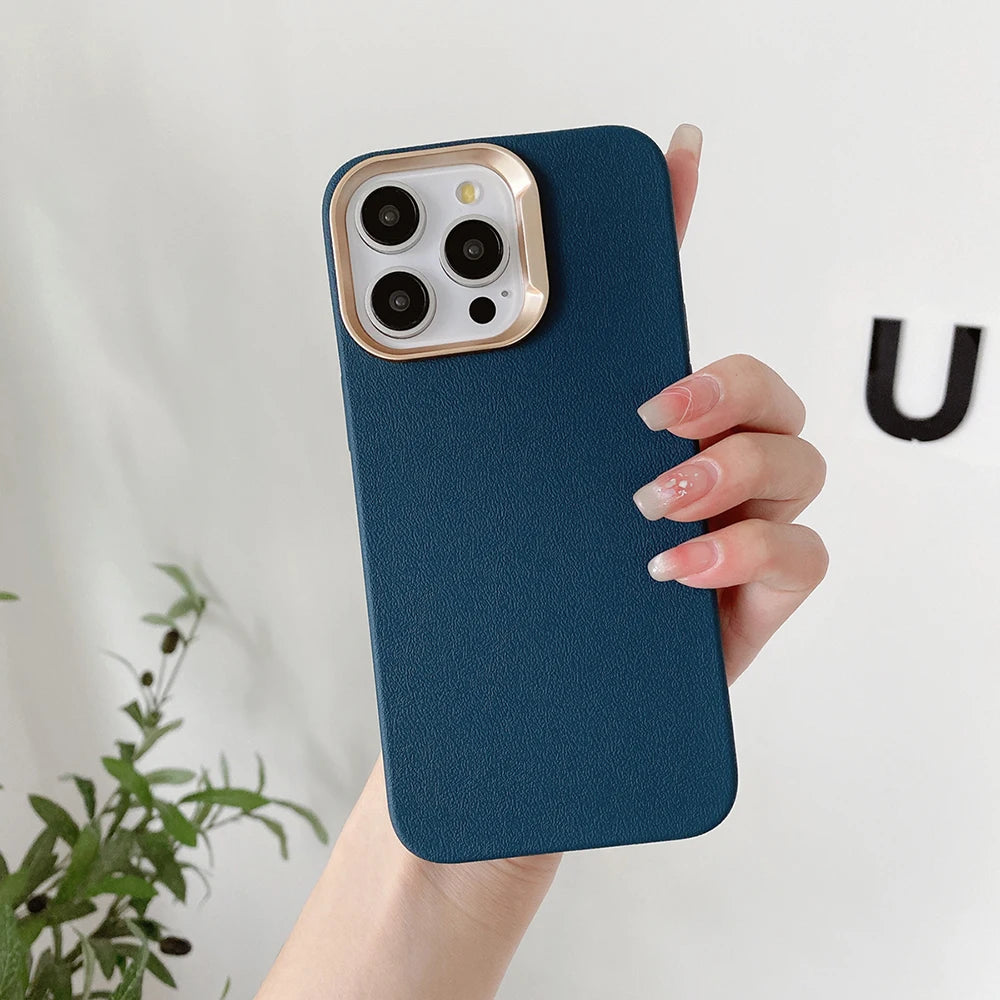 حافظات هواتف لطيفة لهاتف iPhone 16 و15 و14 Plus و13 و12 Pro Max - غطاء رفيع من مادة البولي كربونات الصلبة بنسيج جلدي - TSP424