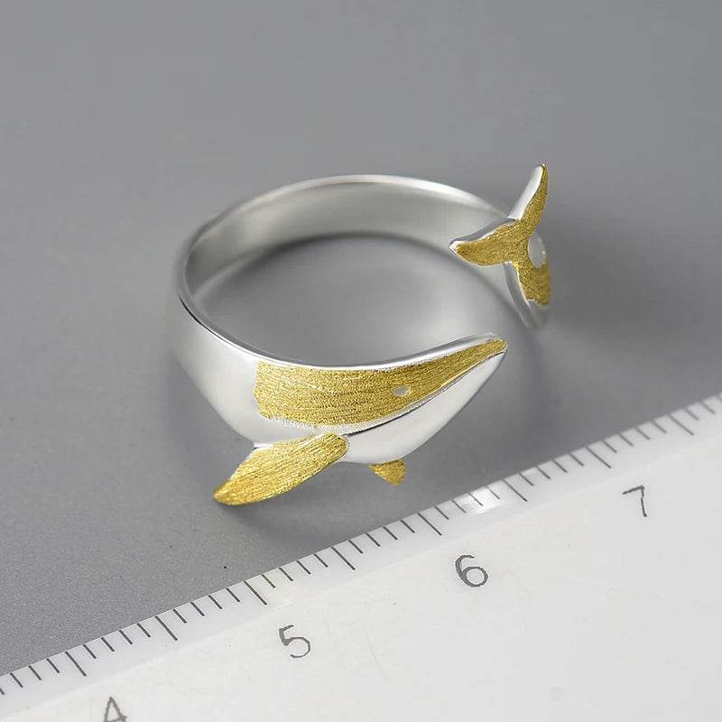 Lotus Fun 18K Gold Personality Whale Dating Adjustable Rings for Women Original 925 Sterling Silver Luxury Quality Fine Jewelry - Touchy Style