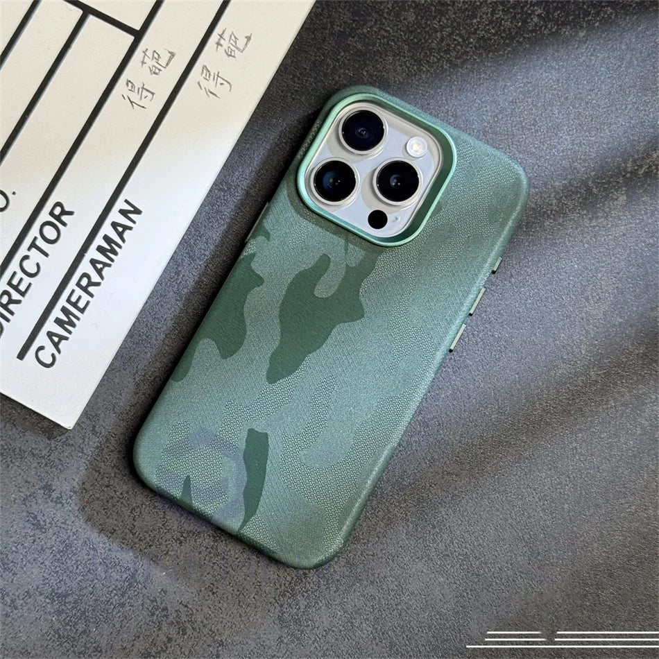 Luxury Wireless Charge Camouflage For iPhone 15 16 14 13 12 Pro Max 16pro Case Magnetic For MagSafe Shockproof Armor Back Cover