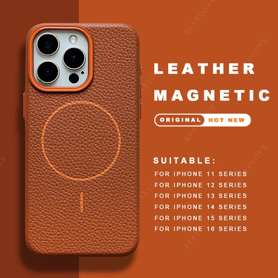 Leather Magnetic Phone Case For iPhone 15 14 13 12 11 16 Pro Max Plus SE XR X XS MAX For Magsafe Wireless Charge Protector Cover