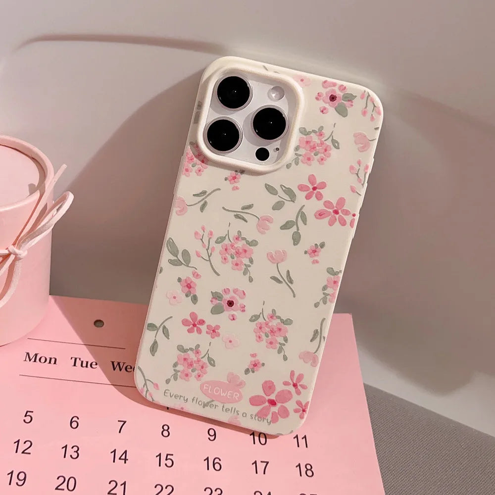 Cute Phone Cases - Flower Branch Pattern For iPhone 16, 15, 14, 13, 12, 11 Pro Max, XS, XR, 7 8 Plus - Matte Soft Silicone Bumper Cover