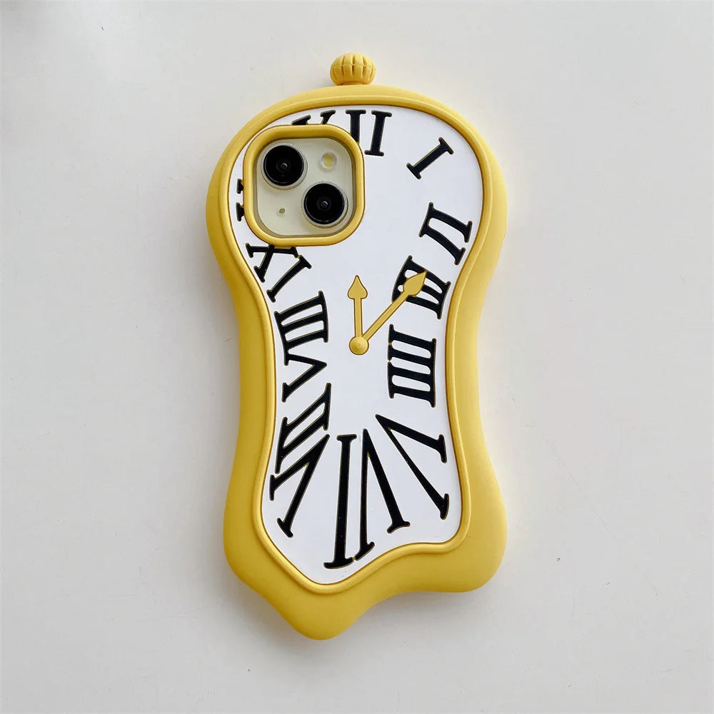 Funny Cartoon 3D Clock Phone Case For iPhone 16 Pro Max 15 14 13 12 Pro Max 11 Anti Fall Soft Silicone Cover