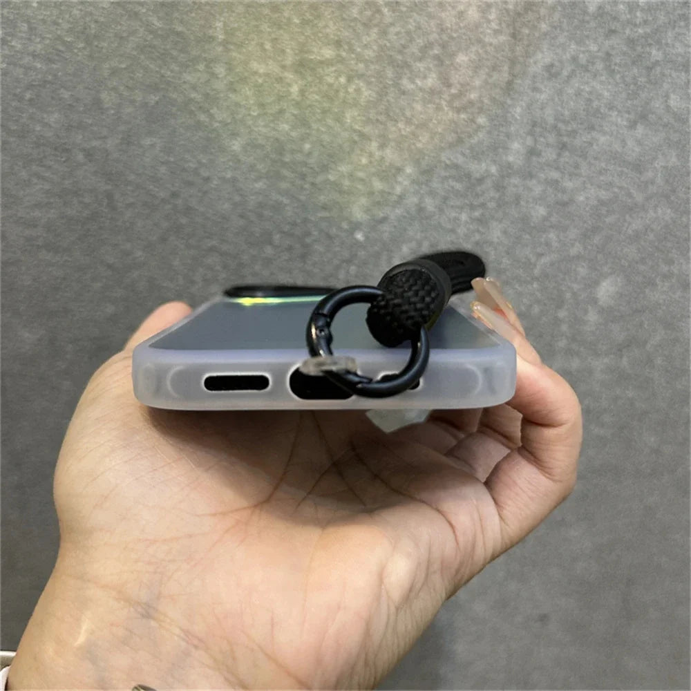 Glitter Laser Matte Wrist Strap Case For iPhone 16 15 14 13 12 11 Pro Max 8 7 Plus XR XS X SE Colorful Lanyard Shockproof Cover