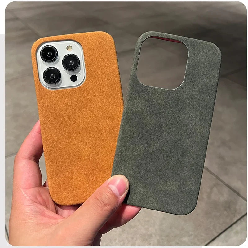 Phone Case For iPhone 16 15 14 13 12 11 Pro Max Plus Suede Leather Cases Matte Silicone Soft Shockproof Cover Fashion