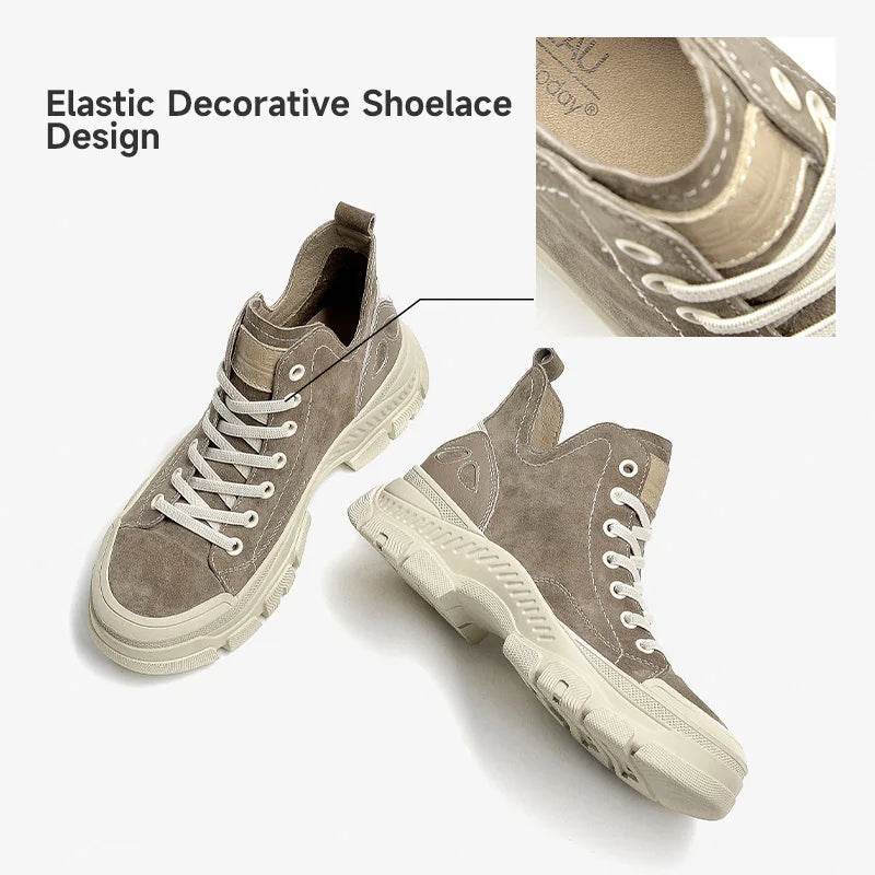 BeauToday Casual Sneakers Women Suede Leather Round Toe Lace-Free High Top Ladies Retro Fashion Flat Shoes Handmade 29575