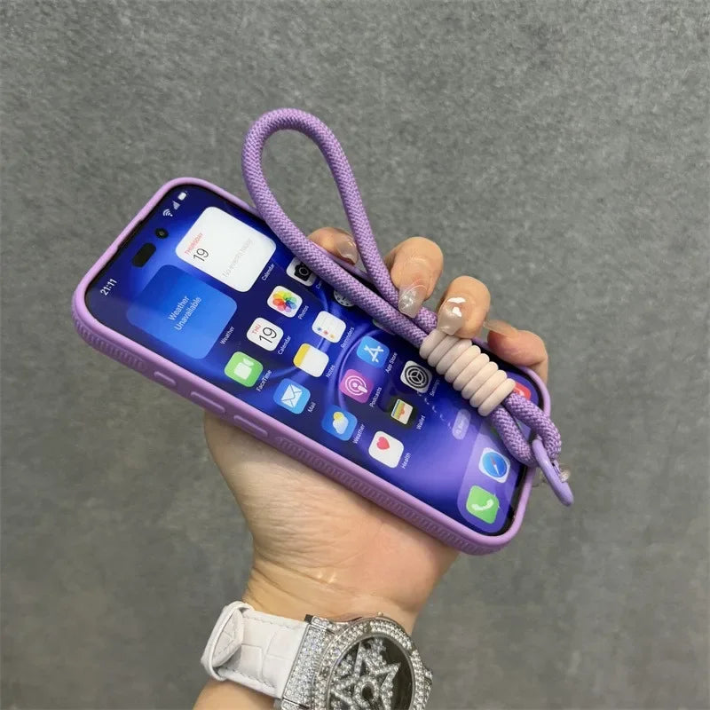 Luxury Camera Lens Stand Holder For Magsafe Case for iPhone 16 15 14 Plus 13 12 Pro Max 11 Matte Soft Lanyard Strap Band Cover