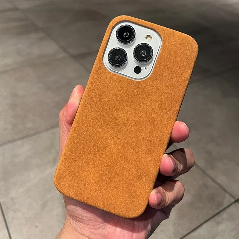 Phone Case For iPhone 16 15 14 13 12 11 Pro Max Plus Suede Leather Cases Matte Silicone Soft Shockproof Cover Fashion