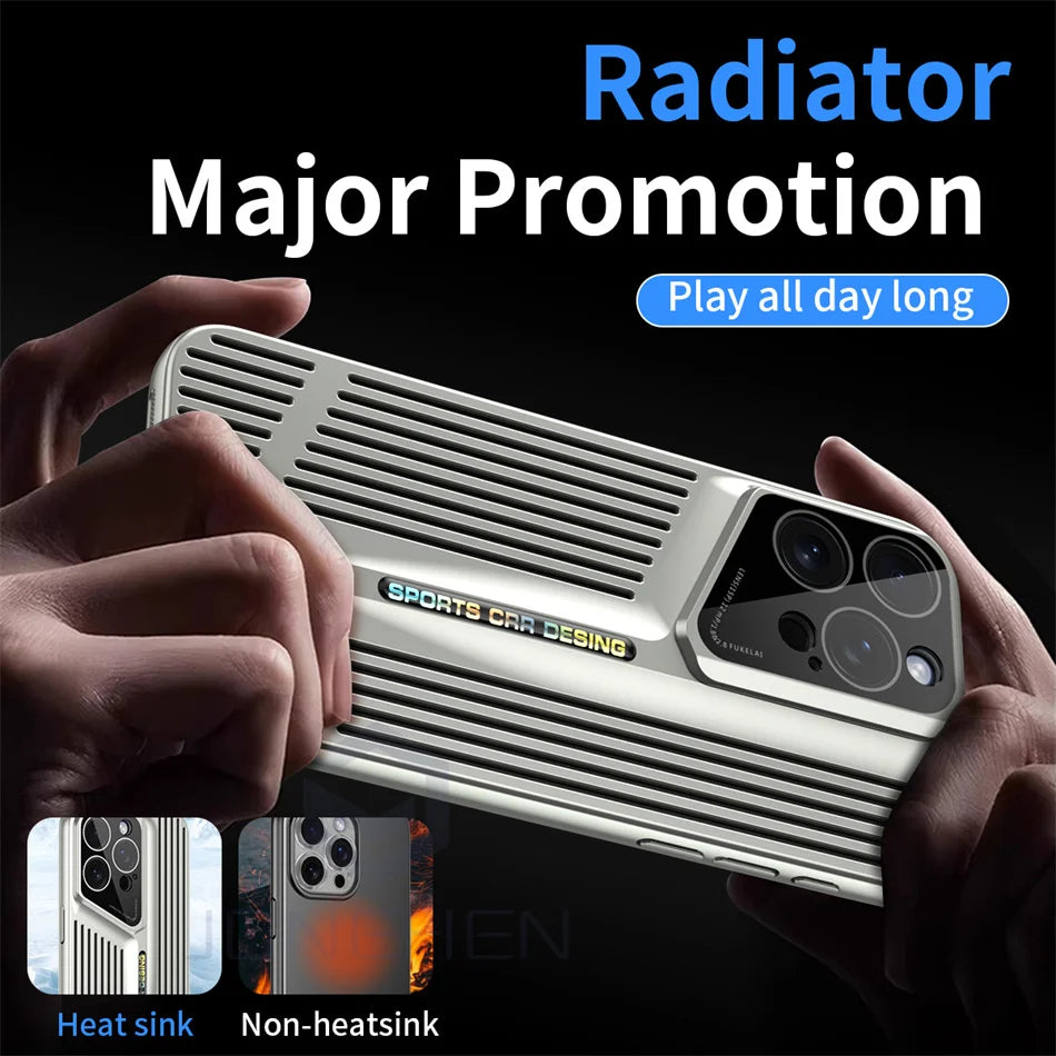 Luxury Heat Dissipation Blade Ultra thin Case For iPhone 15 14 13 12 16 Pro Max Skin Protection Fashion Shockproof Lens PC Cover