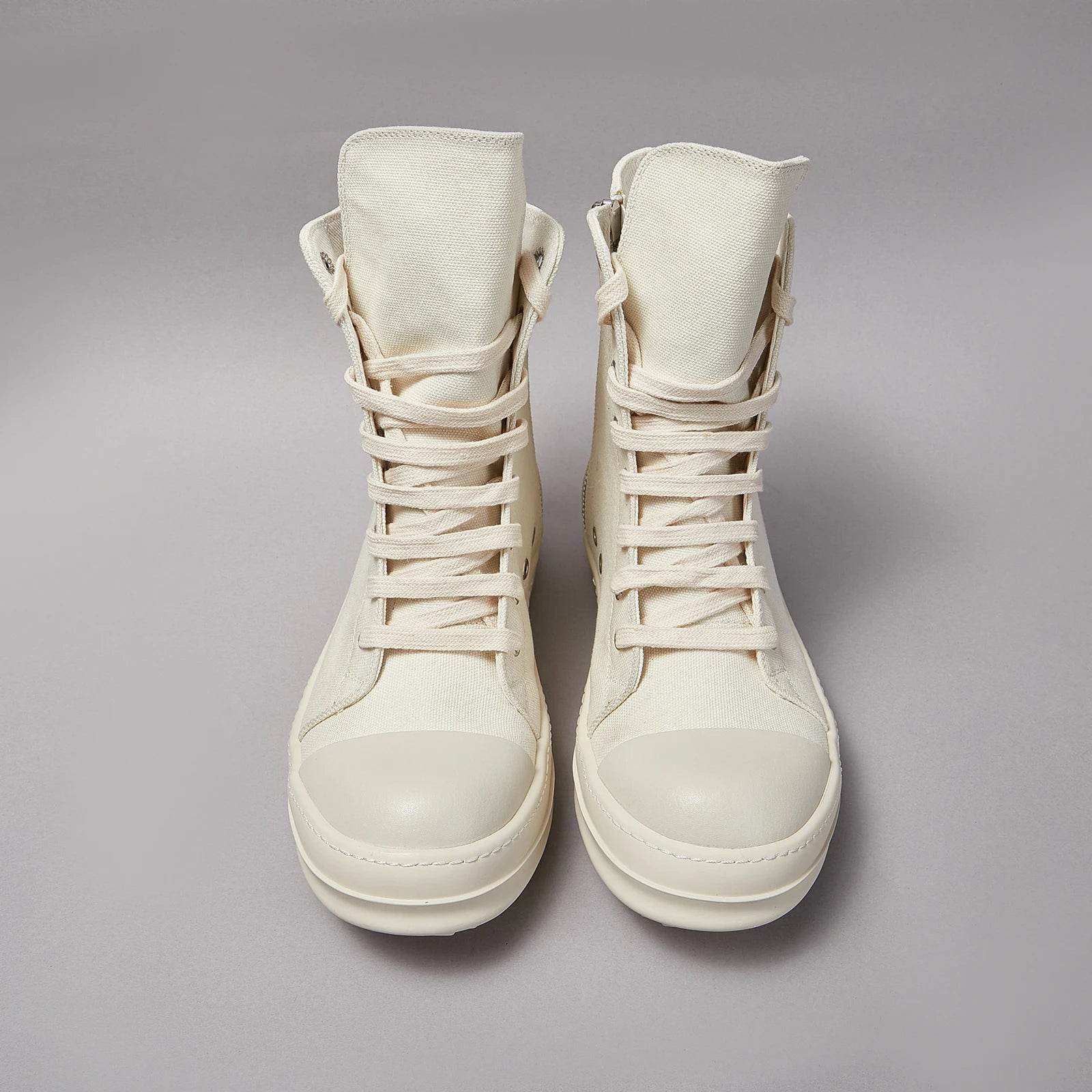 Brand Men Shoe Casual High Top Women Sneaker Quality White Designer O-wen Street New Fashion Zip Flat Canvas Brand Ankle Boot - Touchy Style