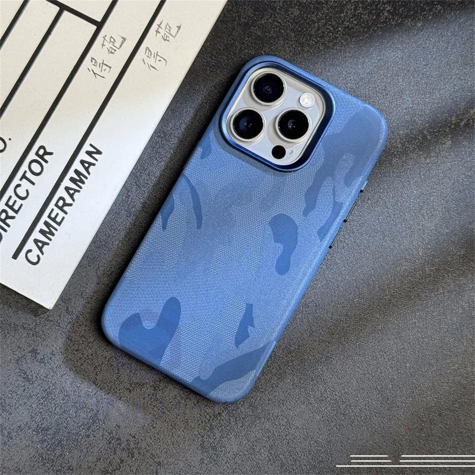 Luxury Wireless Charge Camouflage For iPhone 15 16 14 13 12 Pro Max 16pro Case Magnetic For MagSafe Shockproof Armor Back Cover