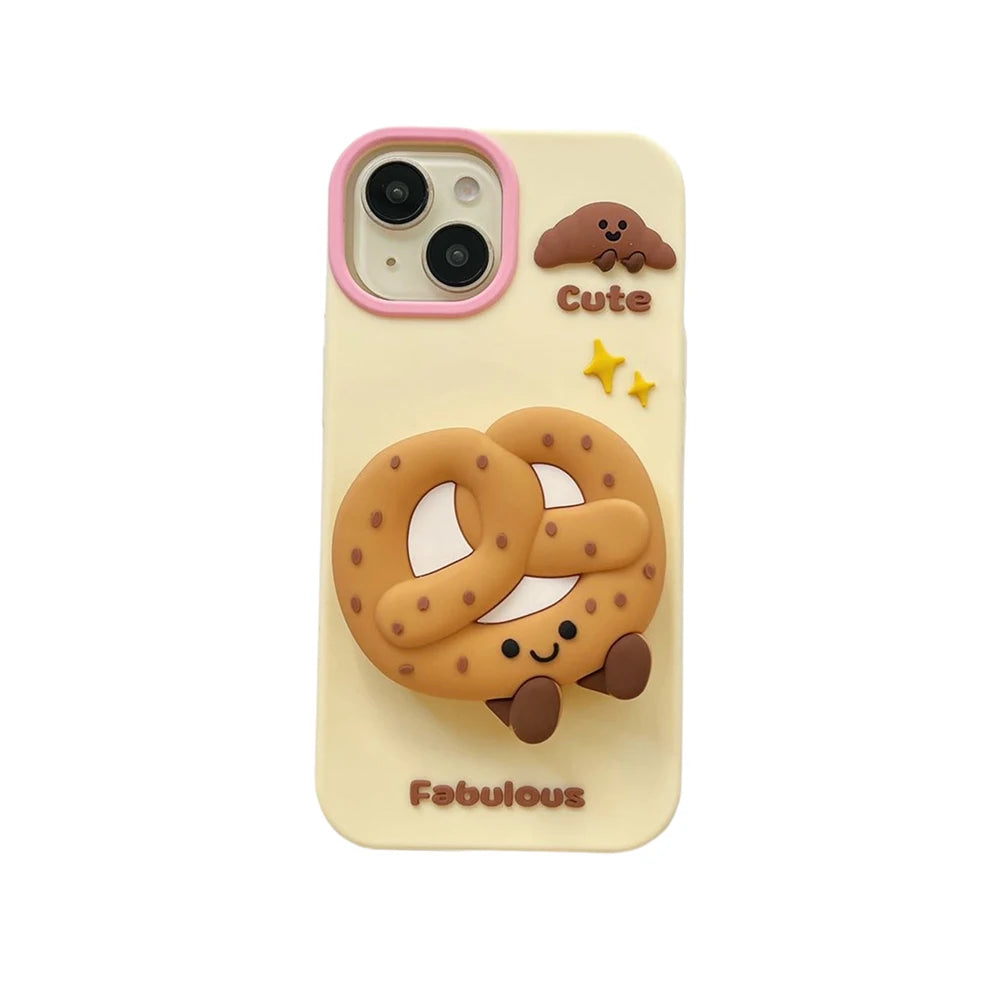 Cute Sweet Fabulous Donut Cookies Bread Cake Case For iPhone 16 15 14 Plus 13 12 Pro Max Soft Silicone Cover With Stand Holder