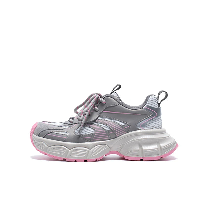 BEAUTODAY Fashion Trainers Women Pig Suede Leather Mesh Mixed Colors Platform Lace-up Sneakers Ladies Shoes Handmade OG-B2112A