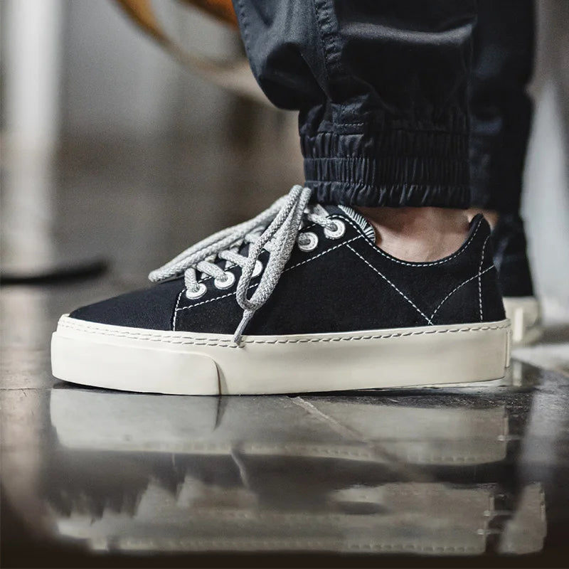 Maden Casual Thick-soled Canvas Shoes Black Low-top Height-increasing Shoes Versatile Sports Sneakers for Men&