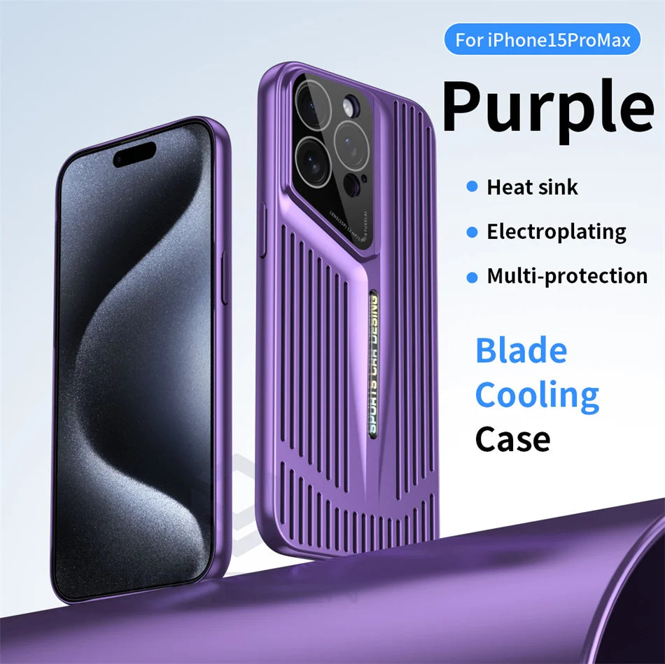 Luxury Heat Dissipation Blade Ultra thin Case For iPhone 15 14 13 12 16 Pro Max Skin Protection Fashion Shockproof Lens PC Cover