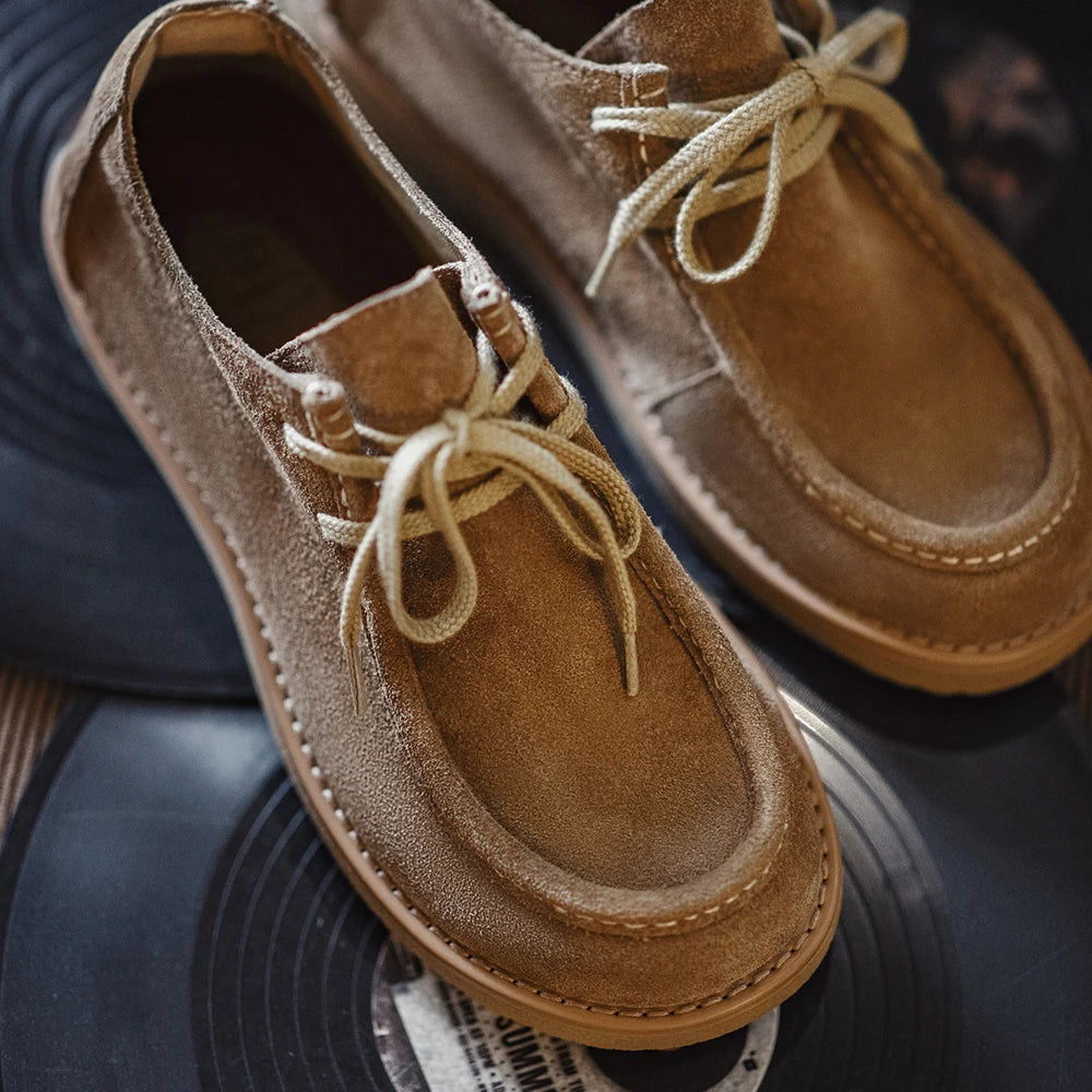 Maden Vintage Khaki Shoes Casual Loafers Soft Sole Shoes with Laces Versatile Genuine Leather Shoes for Men&