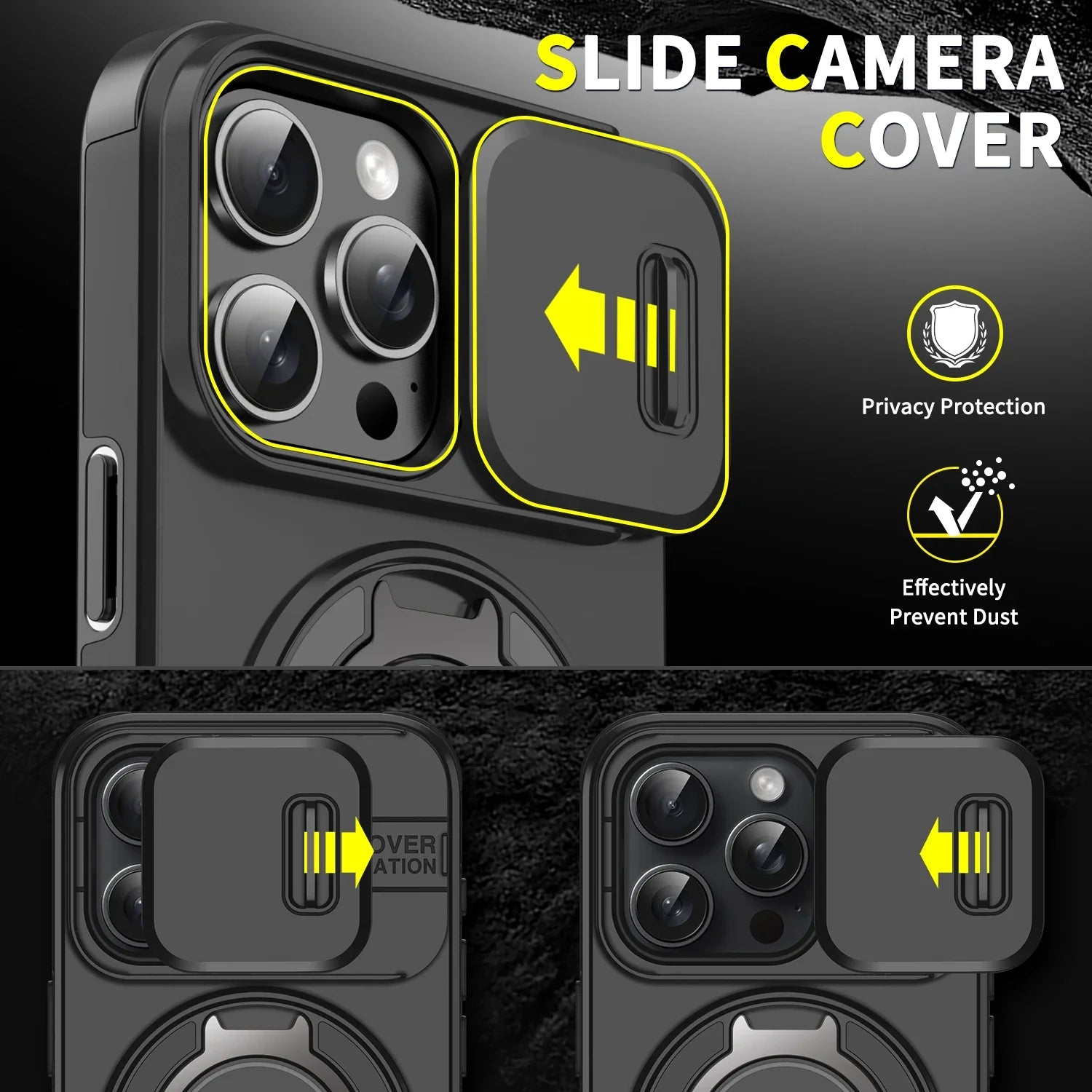 Slide Camera Protection Magnetic Bracket Magsafe Case for iPhone 15 12 11 13 14 16 Pro Max 16 Plus Heavy-Duty Rugged Armor Cover