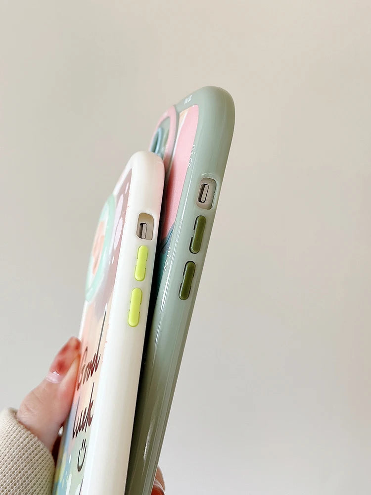 حافظات هواتف لطيفة لهواتف iPhone 15 و14 Pro Max و13 و12 و11 وطرازات Mini - إطار متموج، عدسة نافذة دفع كرتونية واقية - TSP374