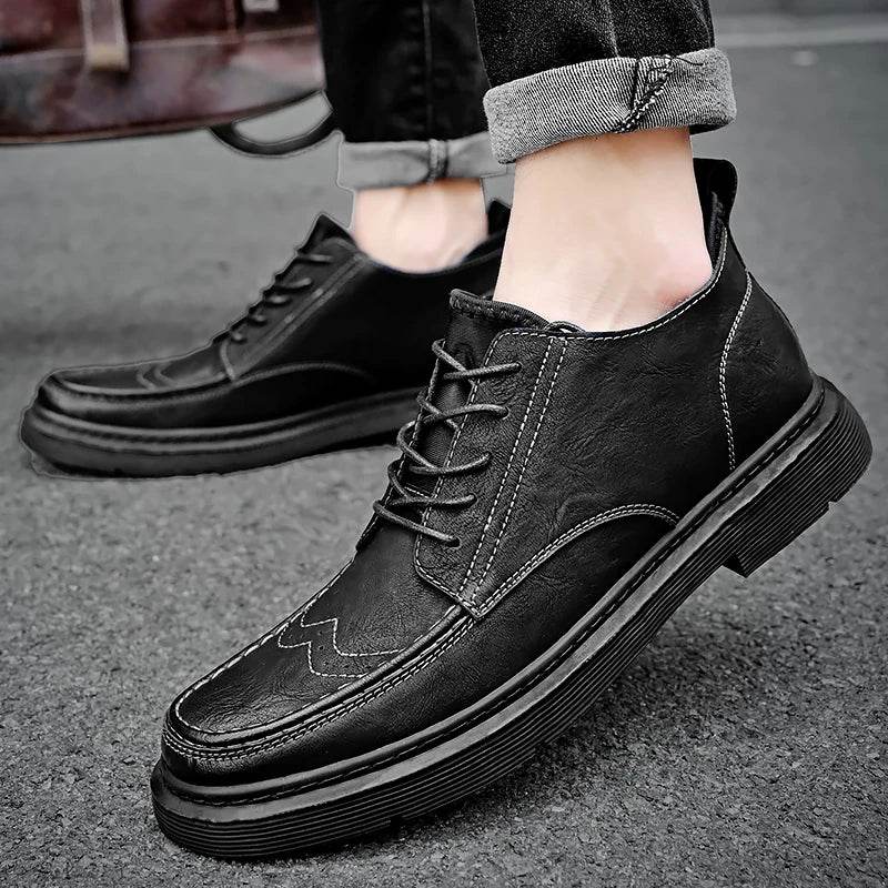 Classic autumn winter casual leather men boots Brogue lace up anti slip soles daily outdoor walking shoes for man - Touchy Style