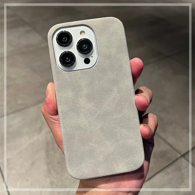 Phone Case For iPhone 16 15 14 13 12 11 Pro Max Plus Suede Leather Cases Matte Silicone Soft Shockproof Cover Fashion