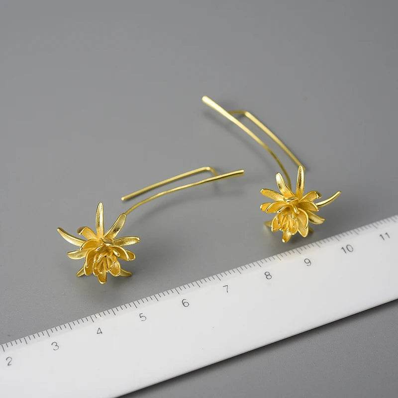 Lotus Fun 18K Gold Night-Blooming Cereus Flower Long Dangle Earrings for Women 925 Sterling Silver Original Luxury Fine Jewelry - Touchy Style