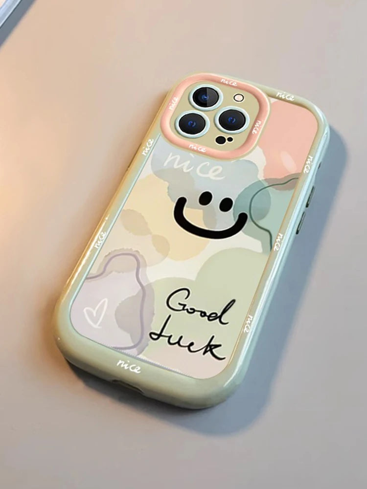 حافظات هواتف لطيفة لهواتف iPhone 15 و14 Pro Max و13 و12 و11 وطرازات Mini - إطار متموج، عدسة نافذة دفع كرتونية واقية - TSP374