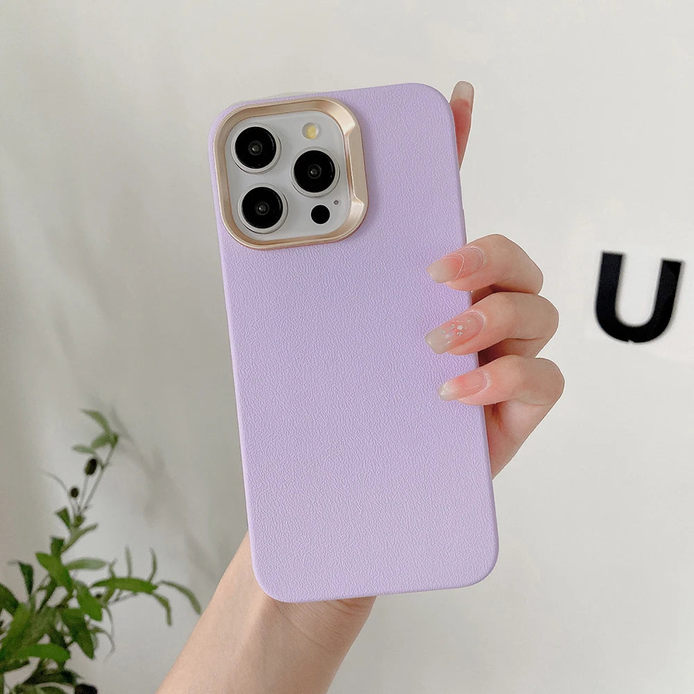 حافظات هواتف لطيفة لهاتف iPhone 16 و15 و14 Plus و13 و12 Pro Max - غطاء رفيع من مادة البولي كربونات الصلبة بنسيج جلدي - TSP424