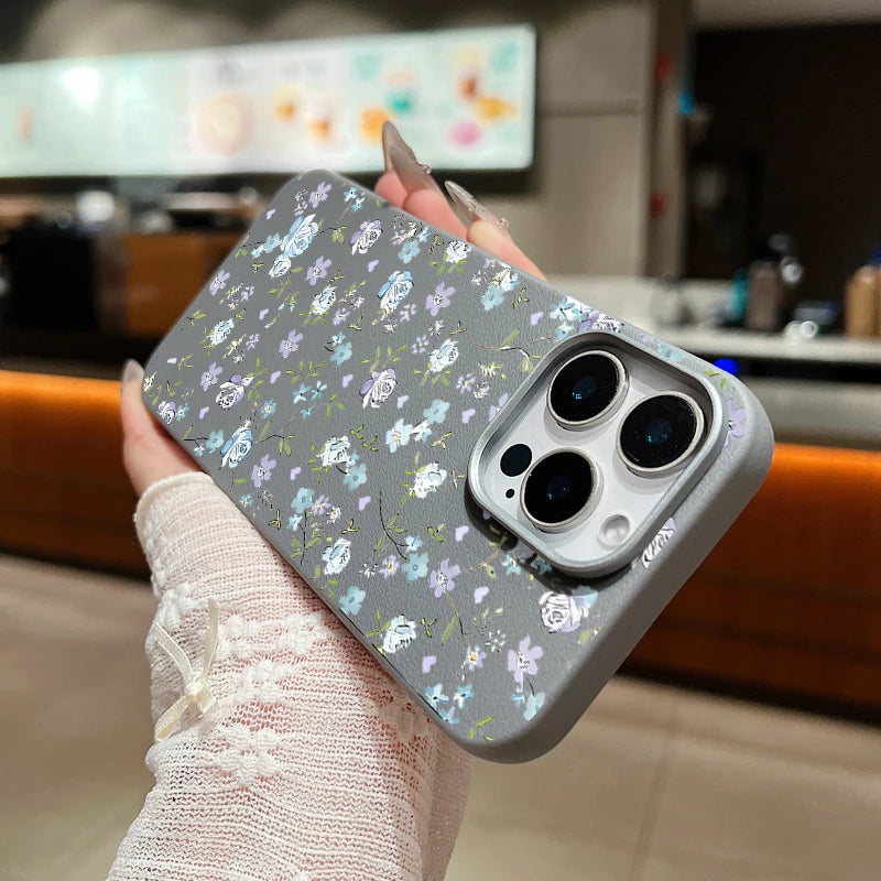Blue Rose Flower Print Phone Case For iPhone 15 Case iPhone 16 14 13 12 Pro Max 14 Plus 11 Shockproof Leather Texture TPU Cover