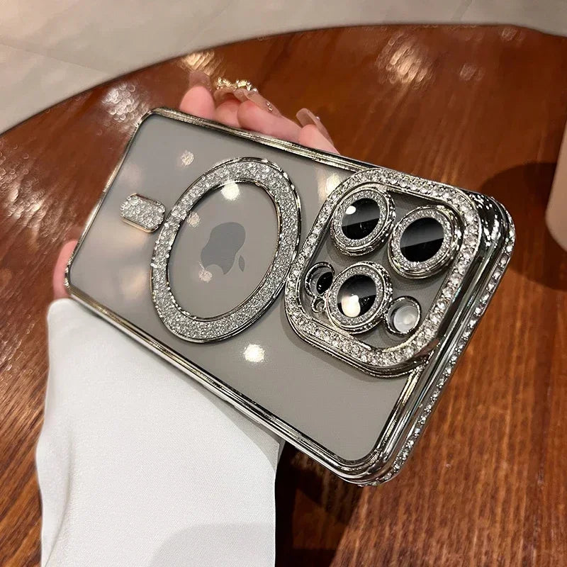 SCCPC1039 Cute Phone Case for iPhone 16, 15, 14, 13, 12, or 11 Pro Max Plus - Diamond Glitter Magnetic Charging Cover