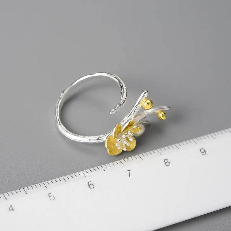 Lotus Fun Natural Pearl Adjustable Vintage Winter Blossom and Snow Flower Rings for Women Gift 925 Sterling Silver Fine Jewelry - Touchy Style
