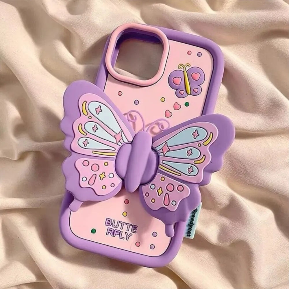 Cute Phone Cases for iPhone 15/14/13/12/11 - 3D Butterfly Holder - TSP324