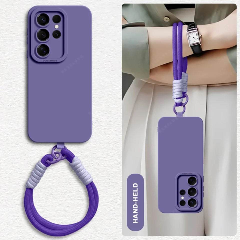 Liquid Silicone Wrist Strap Phone Case For Galaxy S24 S23 S22 S25 Ultra Plus A54 A53 A52 A55 5G Lanyard Original Cover - Touchy Style