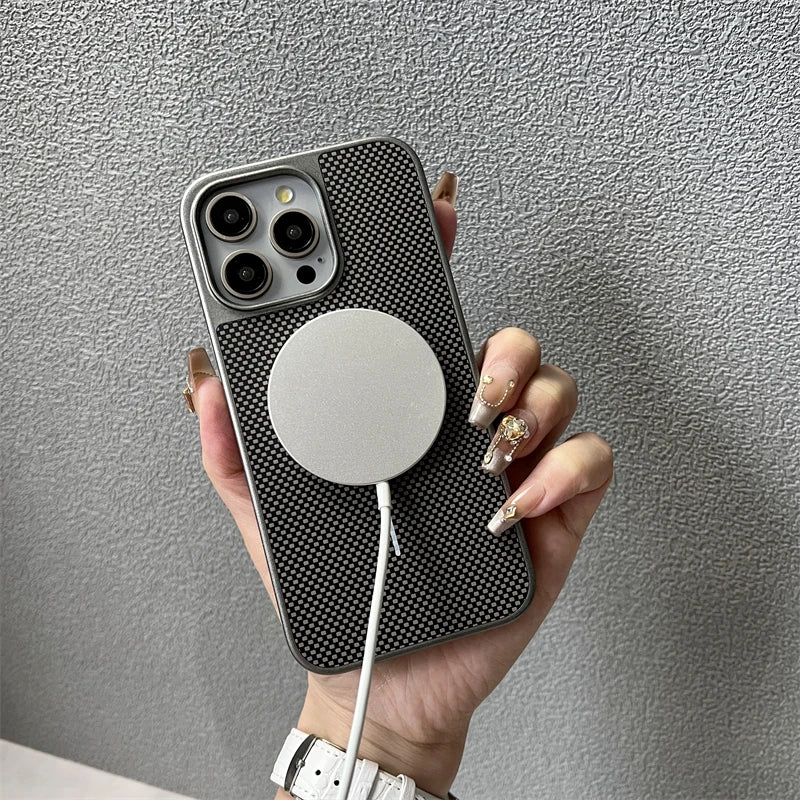 Carbon Fiber Textured Magnetic Phone Case for Magsafe IPhone 16 15 14 13 12 11 Pro Max Plus 16Pro 15Pro IPones Mac Safe Cover